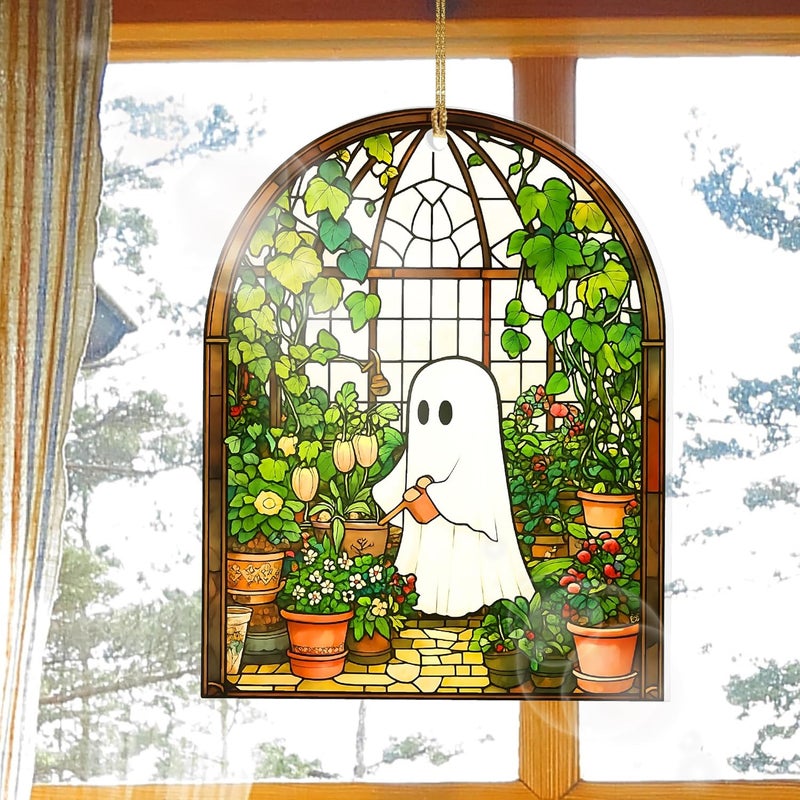 Hutato Cute Ghost Plant Ornament – Cute Halloween Decoration for Home, Office, or Garden, Ornament Gift for Plant Lovers and Collectors, Ghost Plant Suncatcher (Ma 2) - Image 2